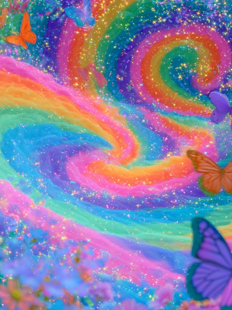 Rainbow Butterfly Swirl Illustration Poster. poster detail
