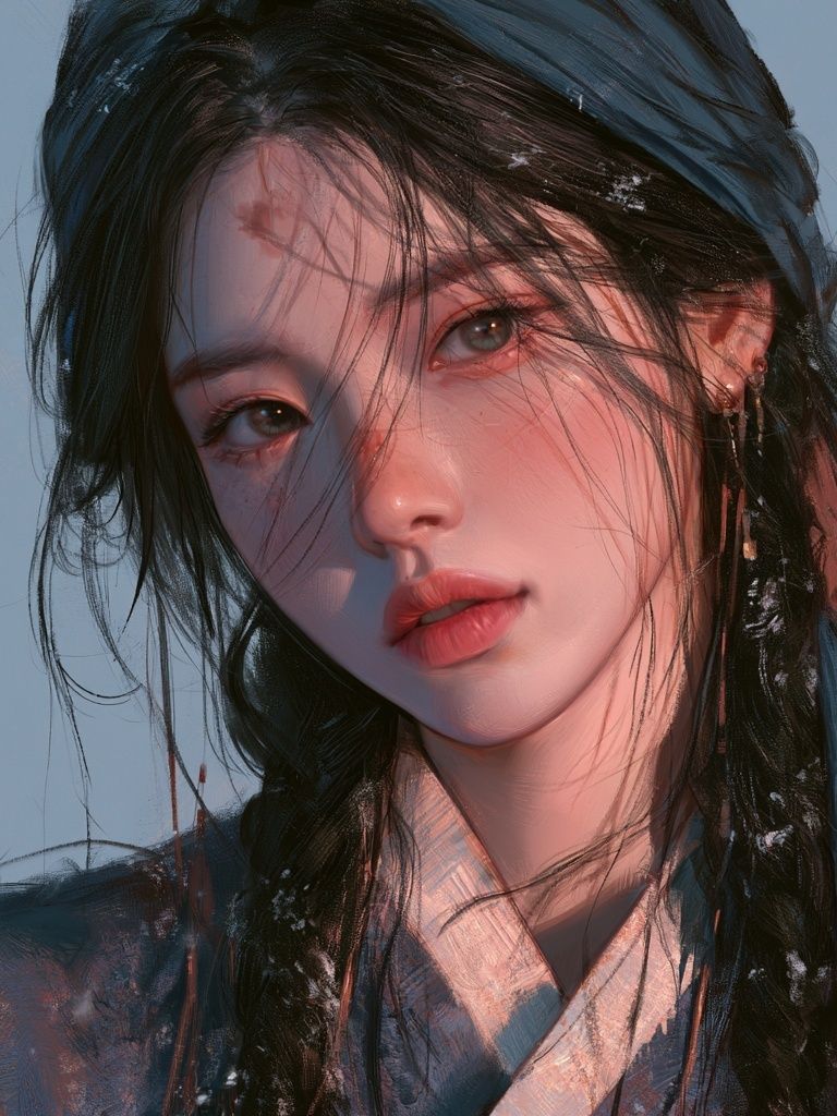Serene Asian Portrait Illustration Poster. poster detail