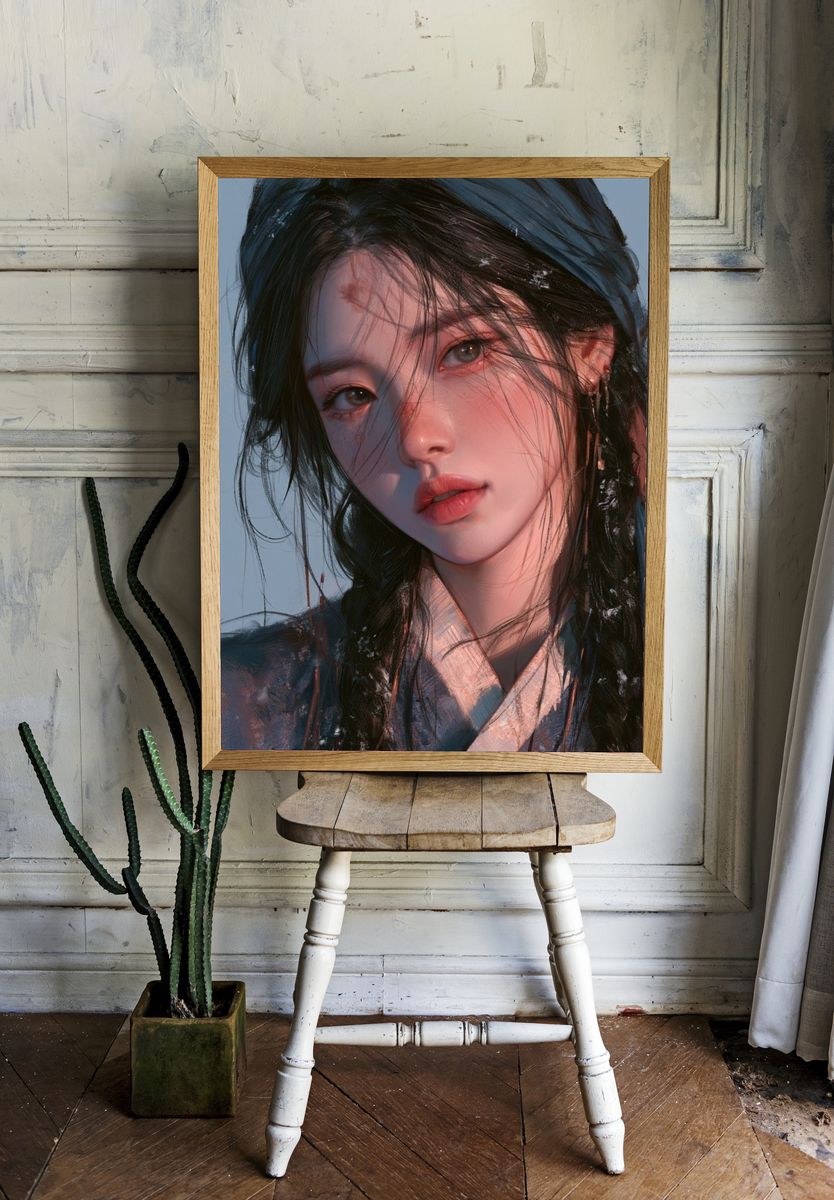 Serene Asian Portrait Illustration Poster. — room view 1