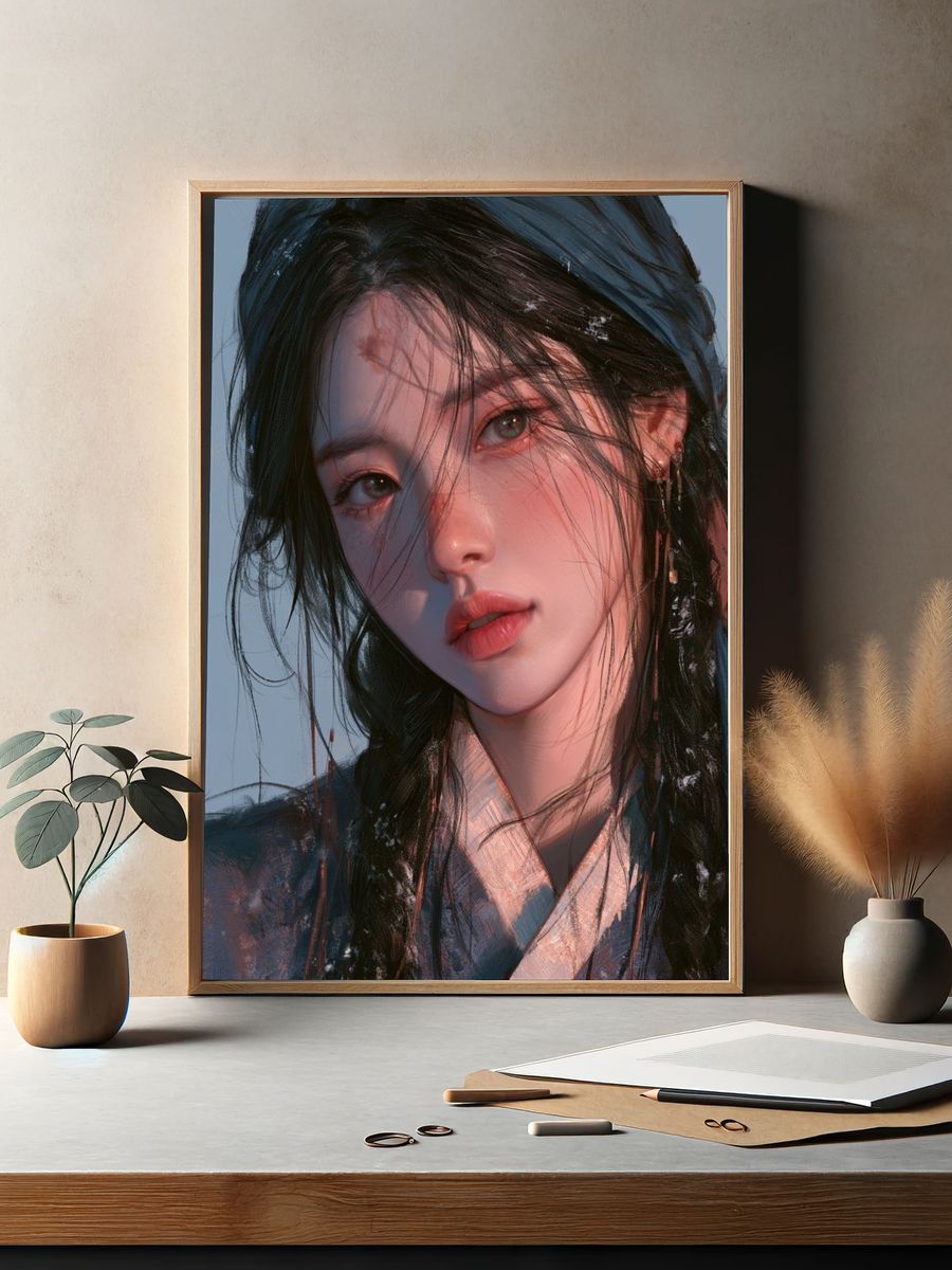 Serene Asian Portrait Illustration Poster. — room view 2