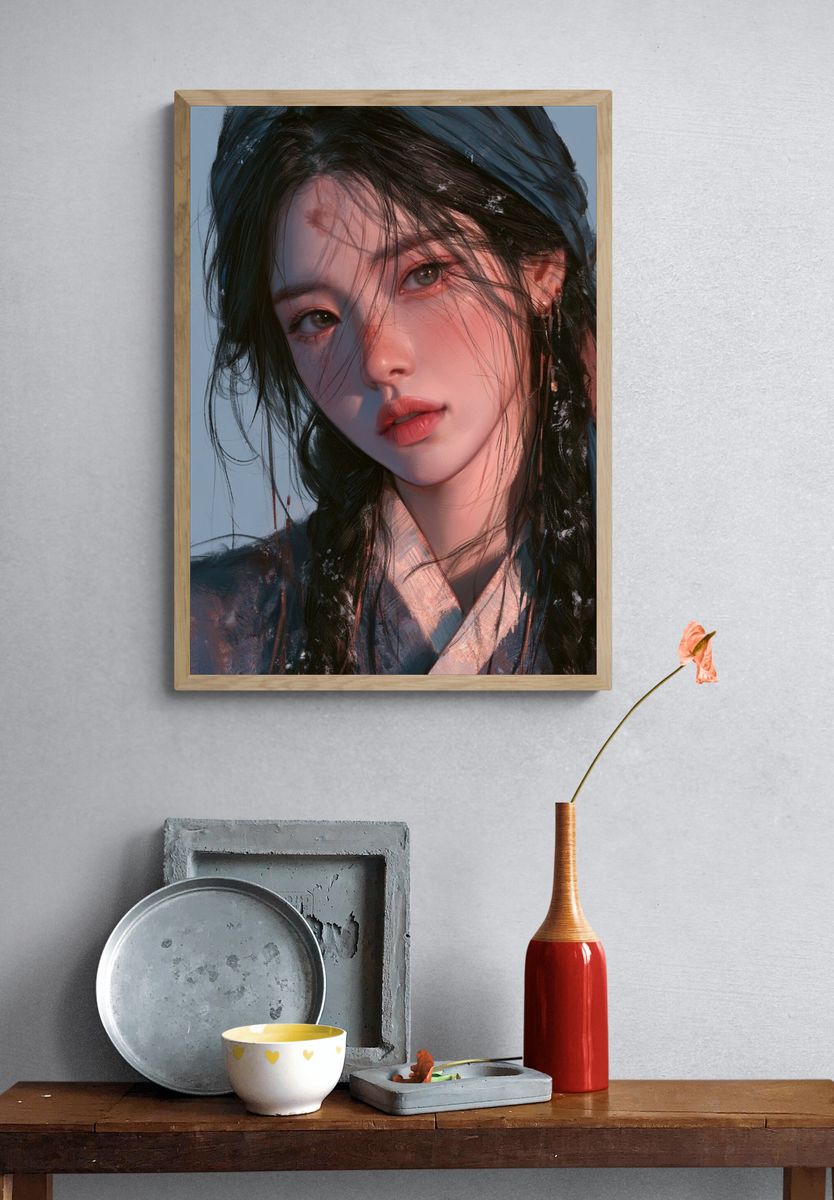 Serene Asian Portrait Illustration Poster. — room view 3