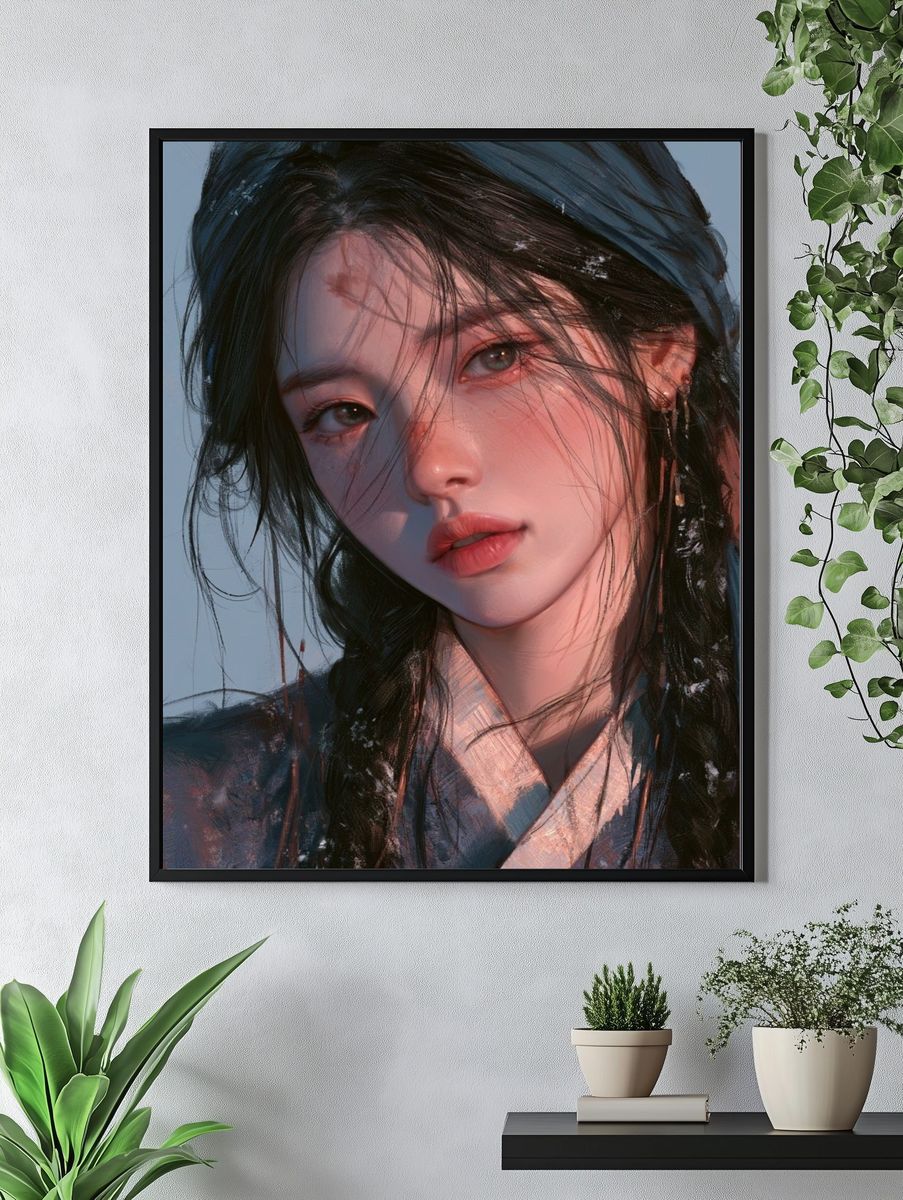 Serene Asian Portrait Illustration Poster. — room view 4