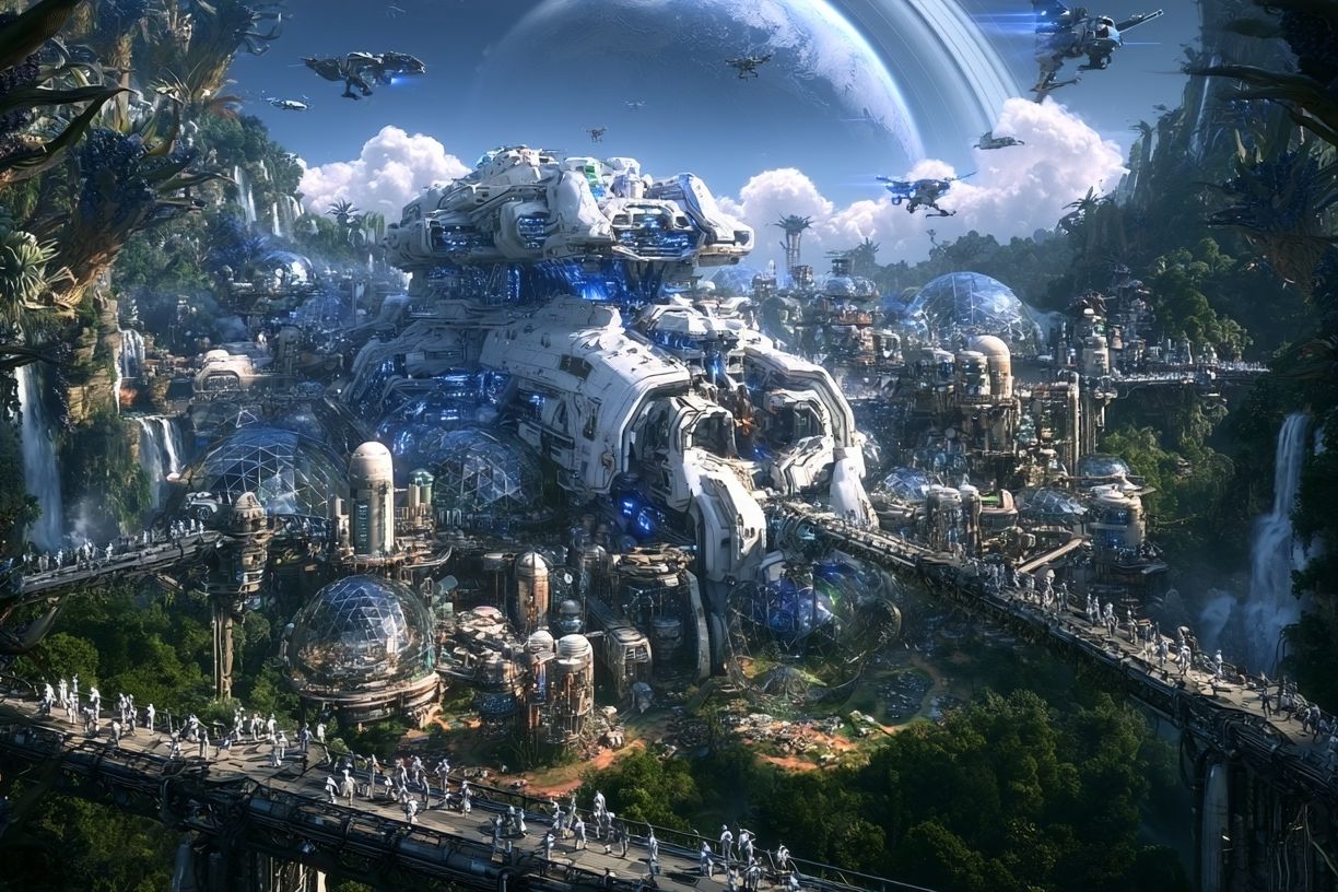 Futuristic Jungle Cityscape Poster. poster — illustration art