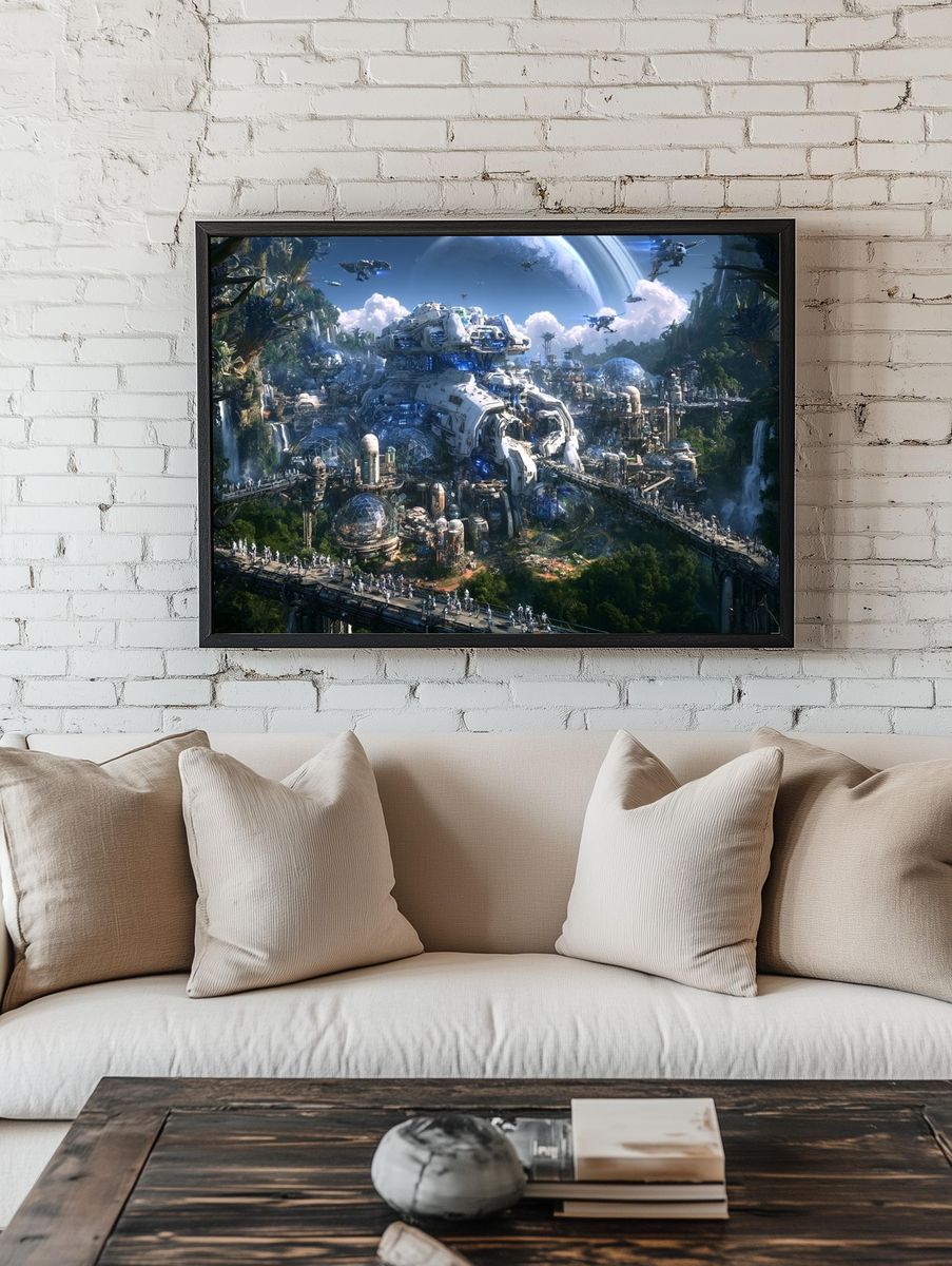 Futuristic Jungle Cityscape Poster. — room view 1