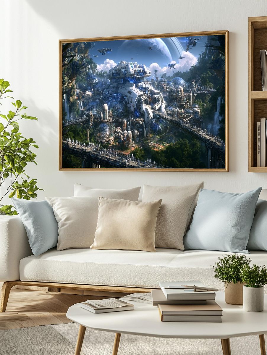 Futuristic Jungle Cityscape Poster. — room view 2