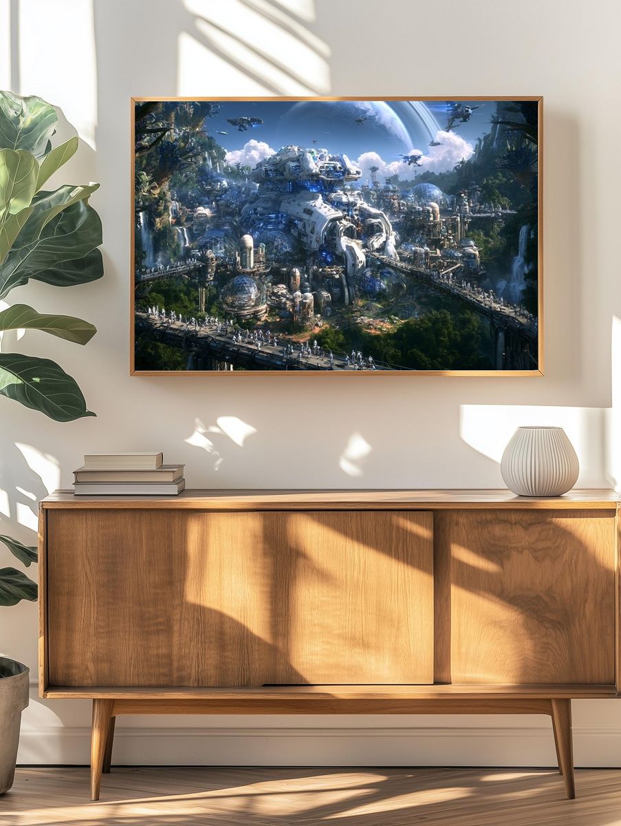 Futuristic Jungle Cityscape Poster. — room view 3