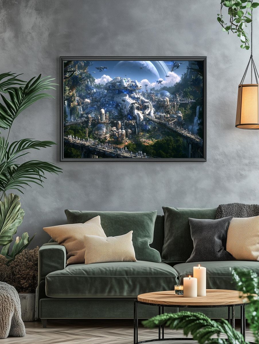 Futuristic Jungle Cityscape Poster. — room view 4