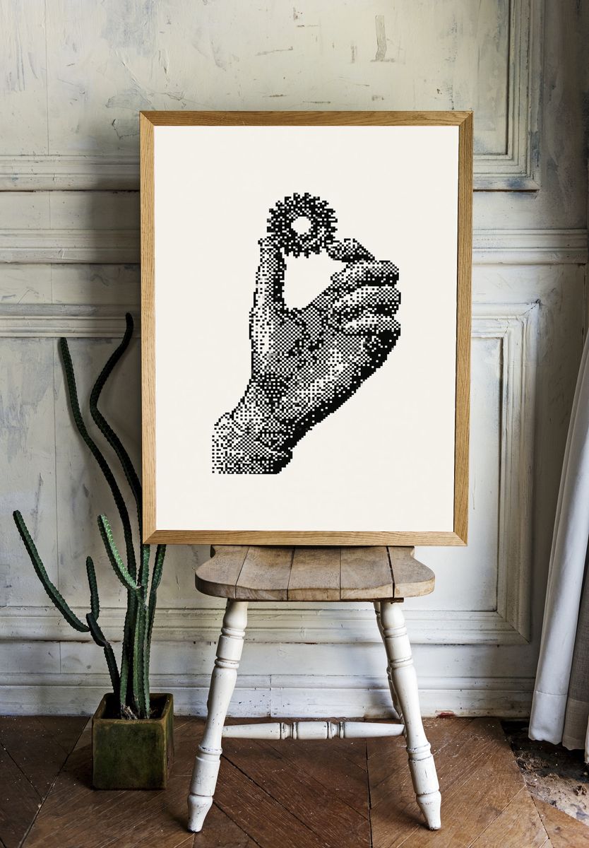 Pixelated Hand Gesture Print. — room view 1
