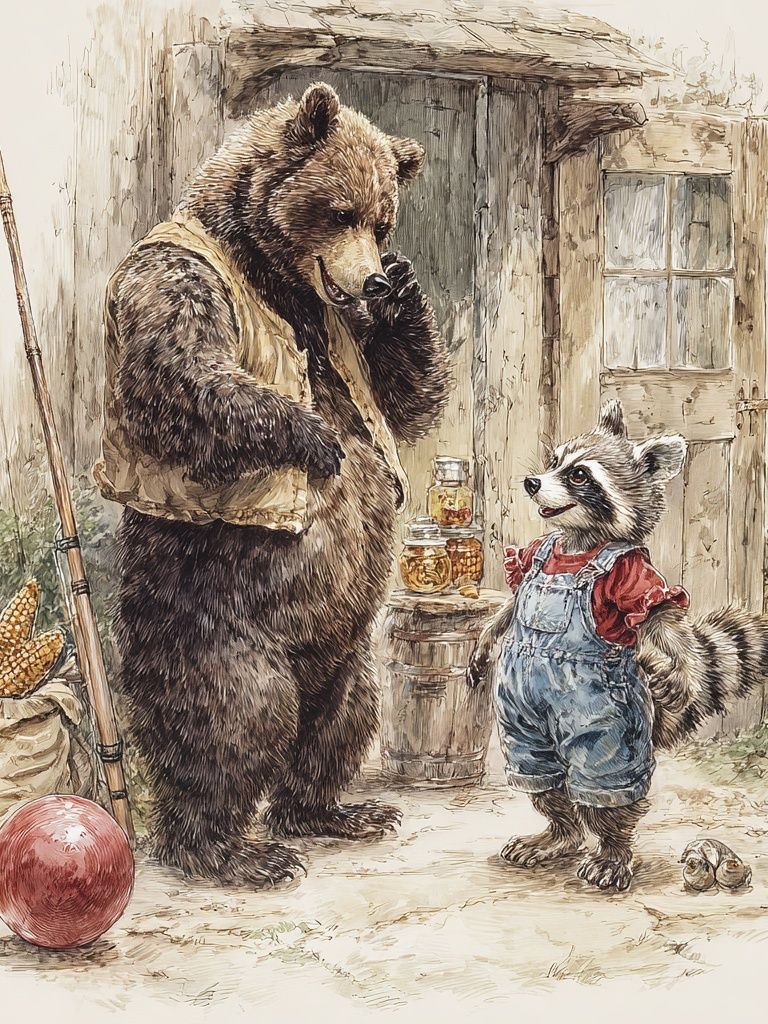 Bear and Raccoon Watercolor Poster. poster — illustration art