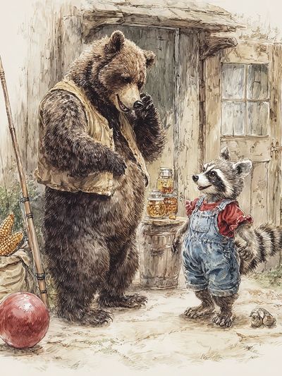 Bear and Raccoon Watercolor Poster. poster