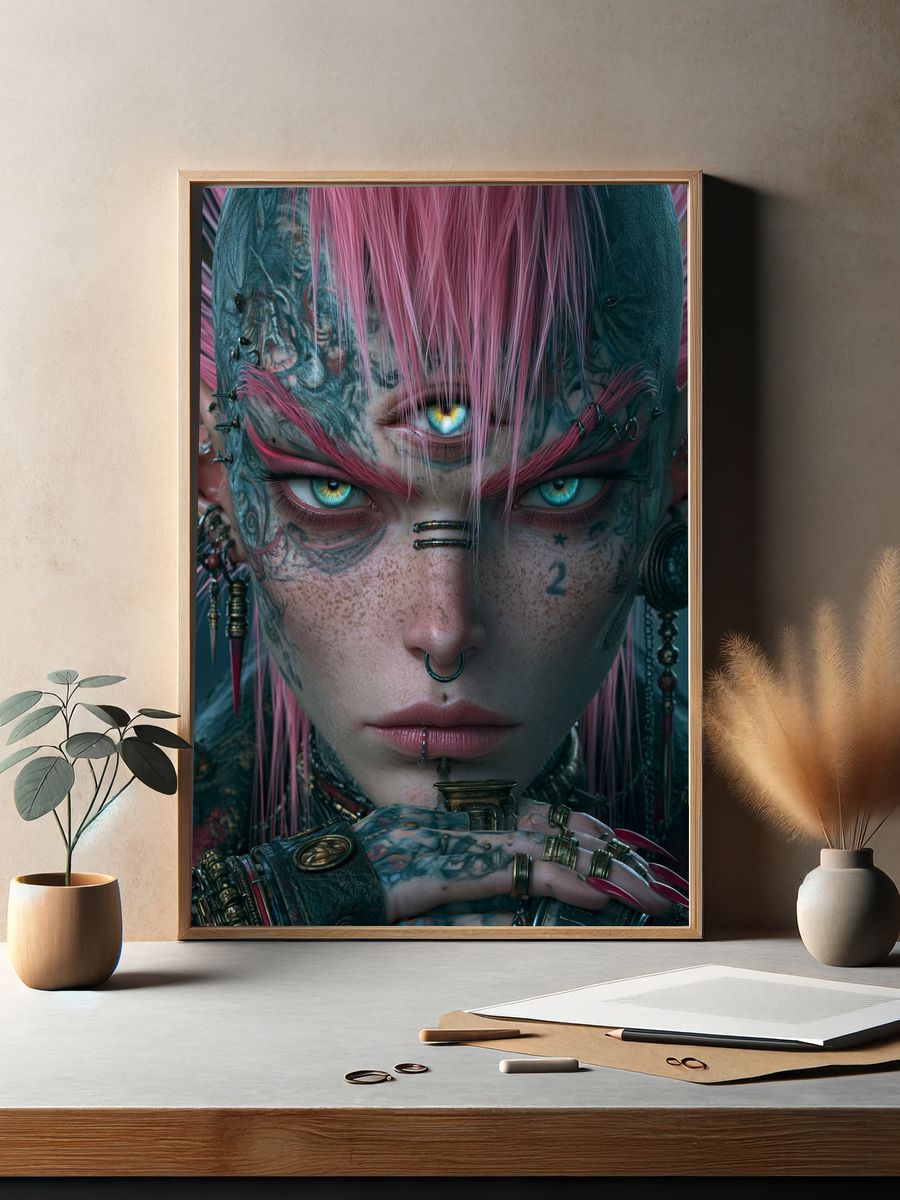 Cyberpunk Triple-Eye Portrait Poster. — room view 2