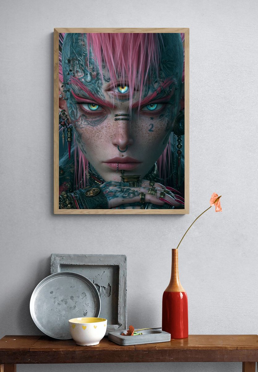 Cyberpunk Triple-Eye Portrait Poster. — room view 3