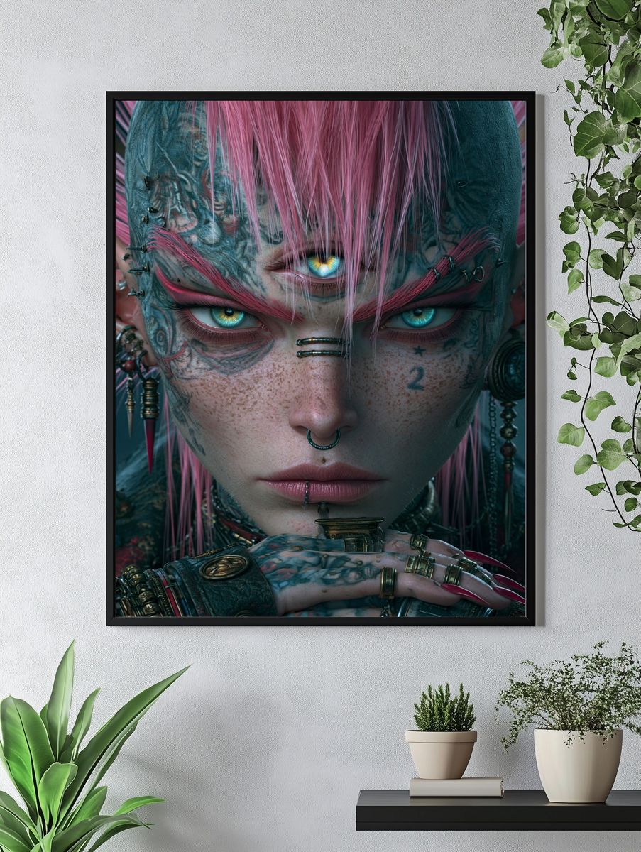 Cyberpunk Triple-Eye Portrait Poster. — room view 4