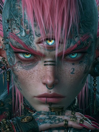 Cyberpunk Triple-Eye Portrait Poster.