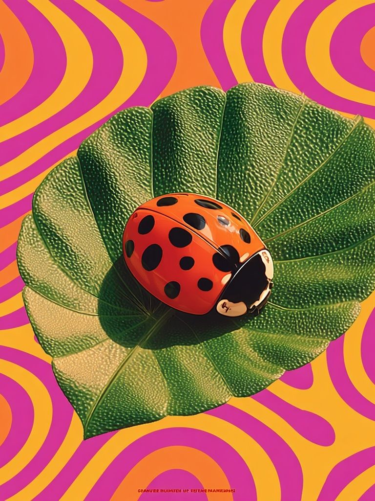 Ladybug Leaf Pop Art Poster. poster detail