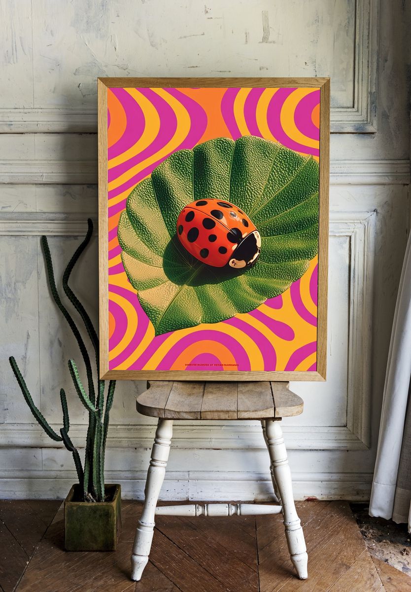 Ladybug Leaf Pop Art Poster room preview