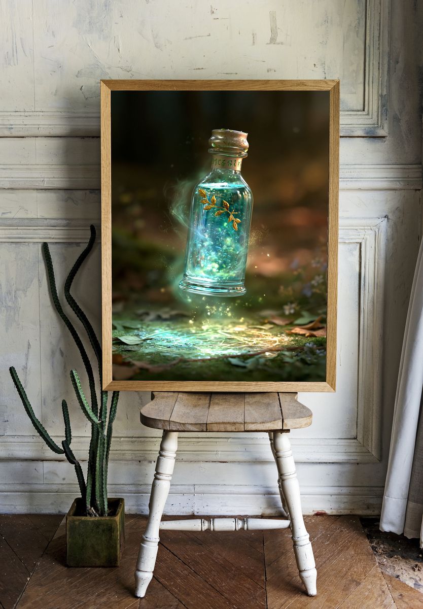 Enchanted Glass Bottle Illustration Poster. — room view 1
