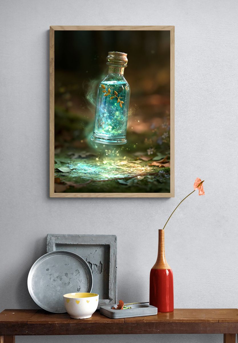 Enchanted Glass Bottle Illustration Poster. — room view 3