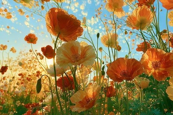 Orange Poppy Meadow Illustration Poster. poster detail