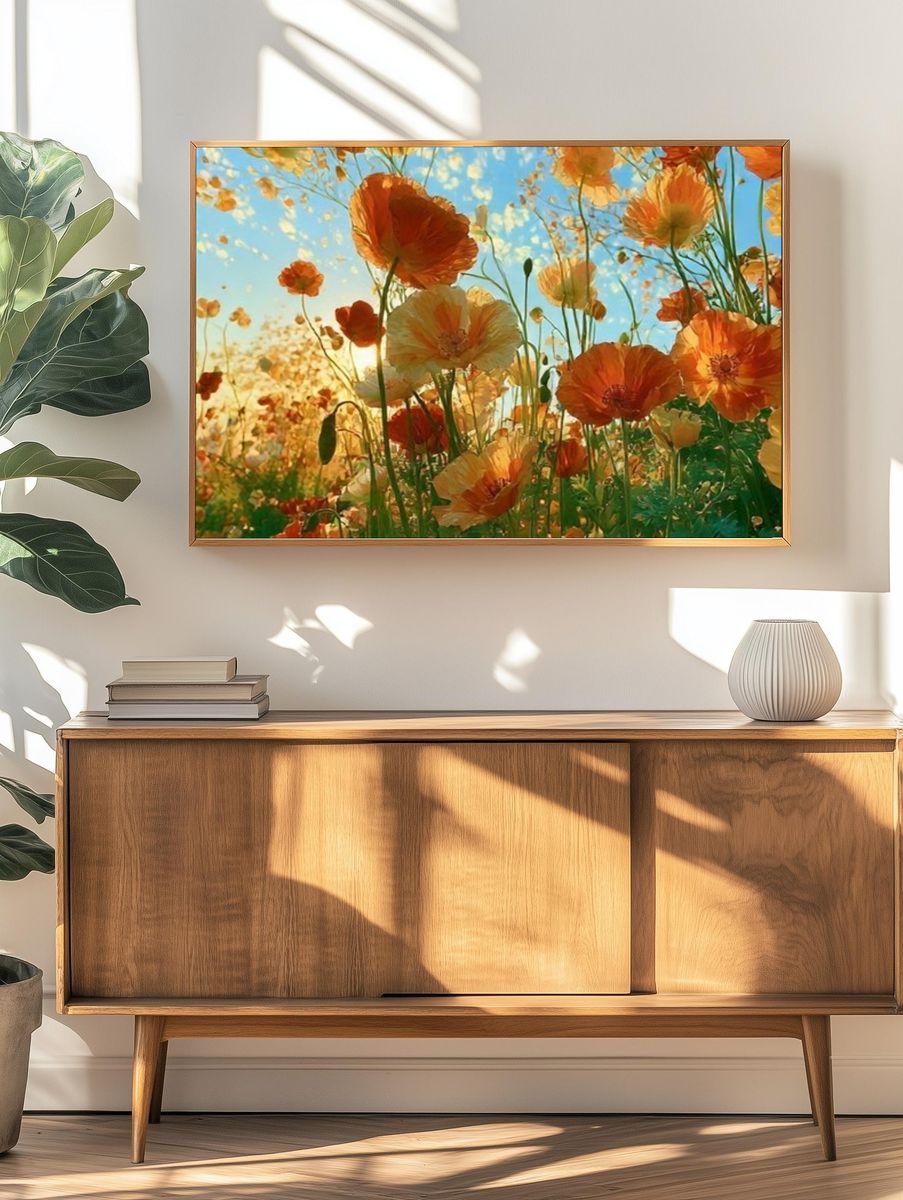 Orange Poppy Meadow Illustration Poster. — room view 3