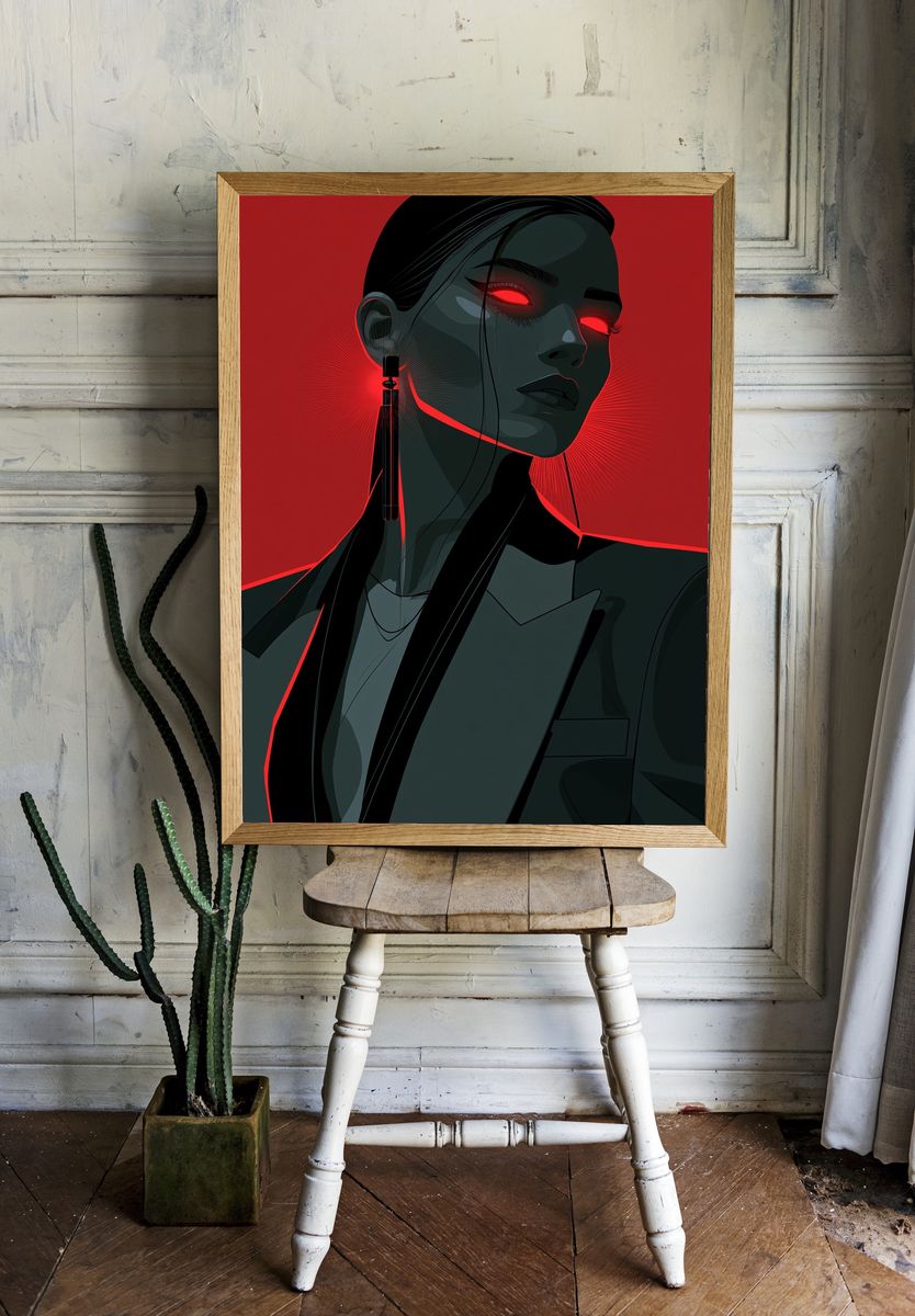 Cyberpunk Woman Portrait Poster. — room view 1