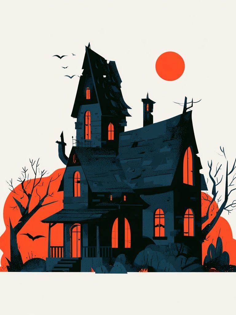 Haunted House Halloween Illustration Poster. poster detail