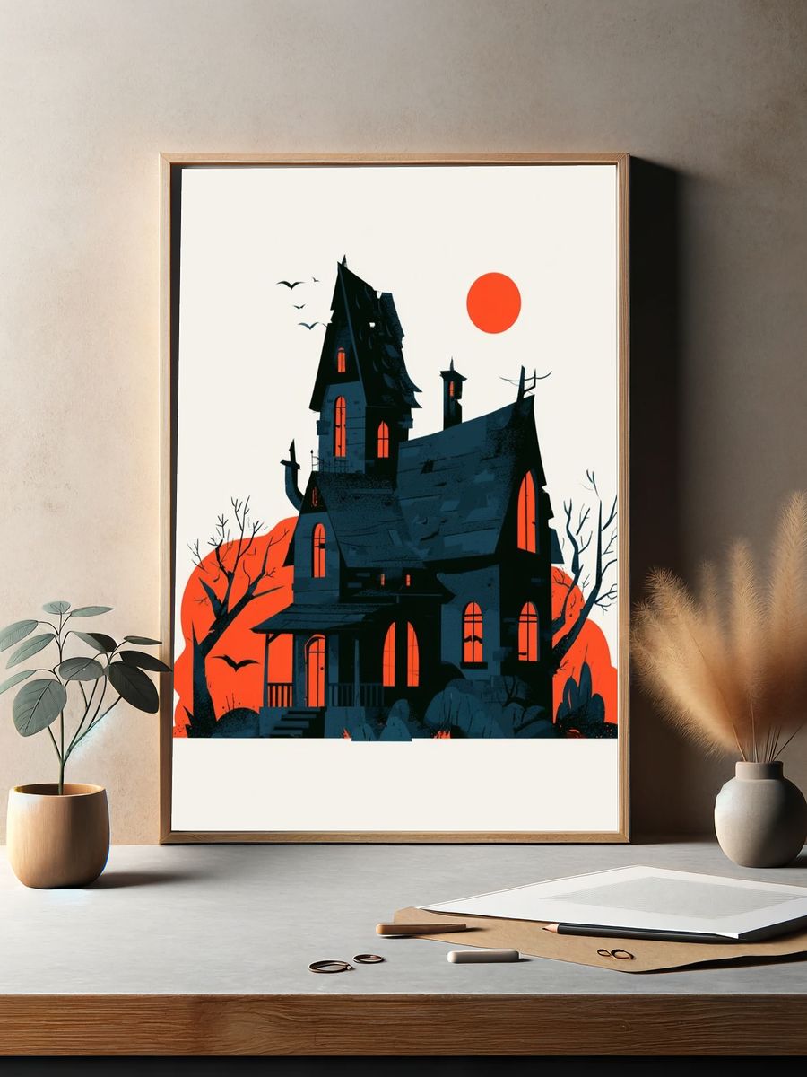 Haunted House Halloween Illustration Poster. — room view 2