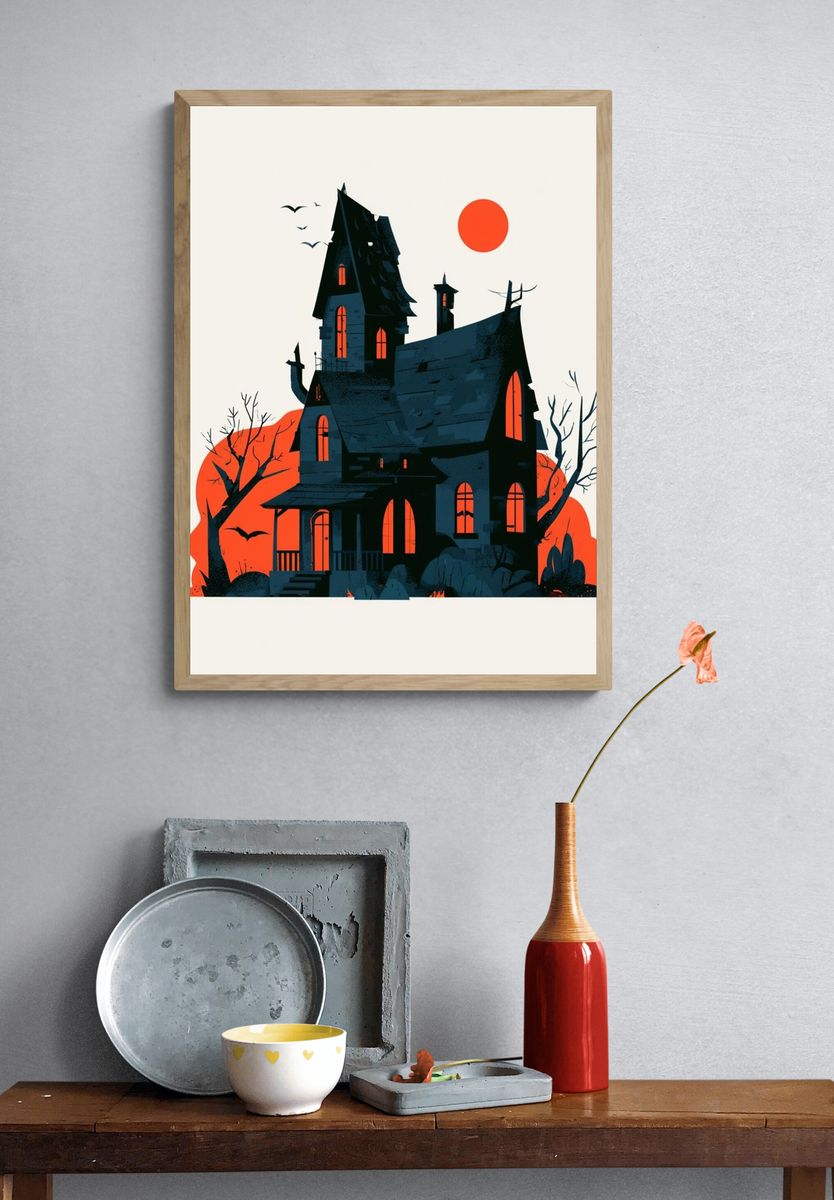 Haunted House Halloween Illustration Poster. — room view 3