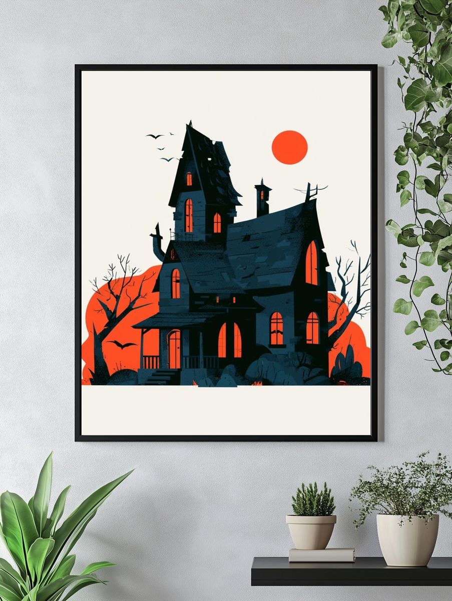 Haunted House Halloween Illustration Poster. — room view 4