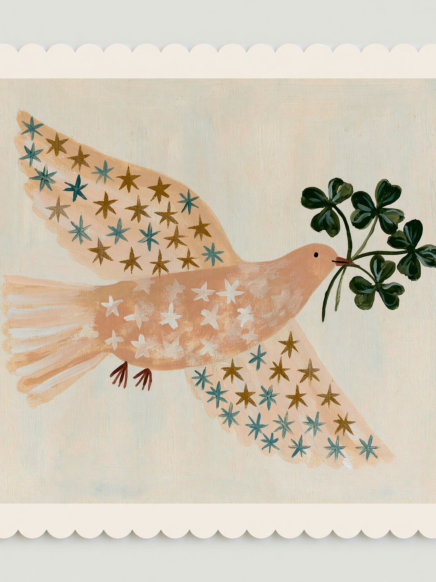 Folk Bird with Clover Branch Print. poster detail