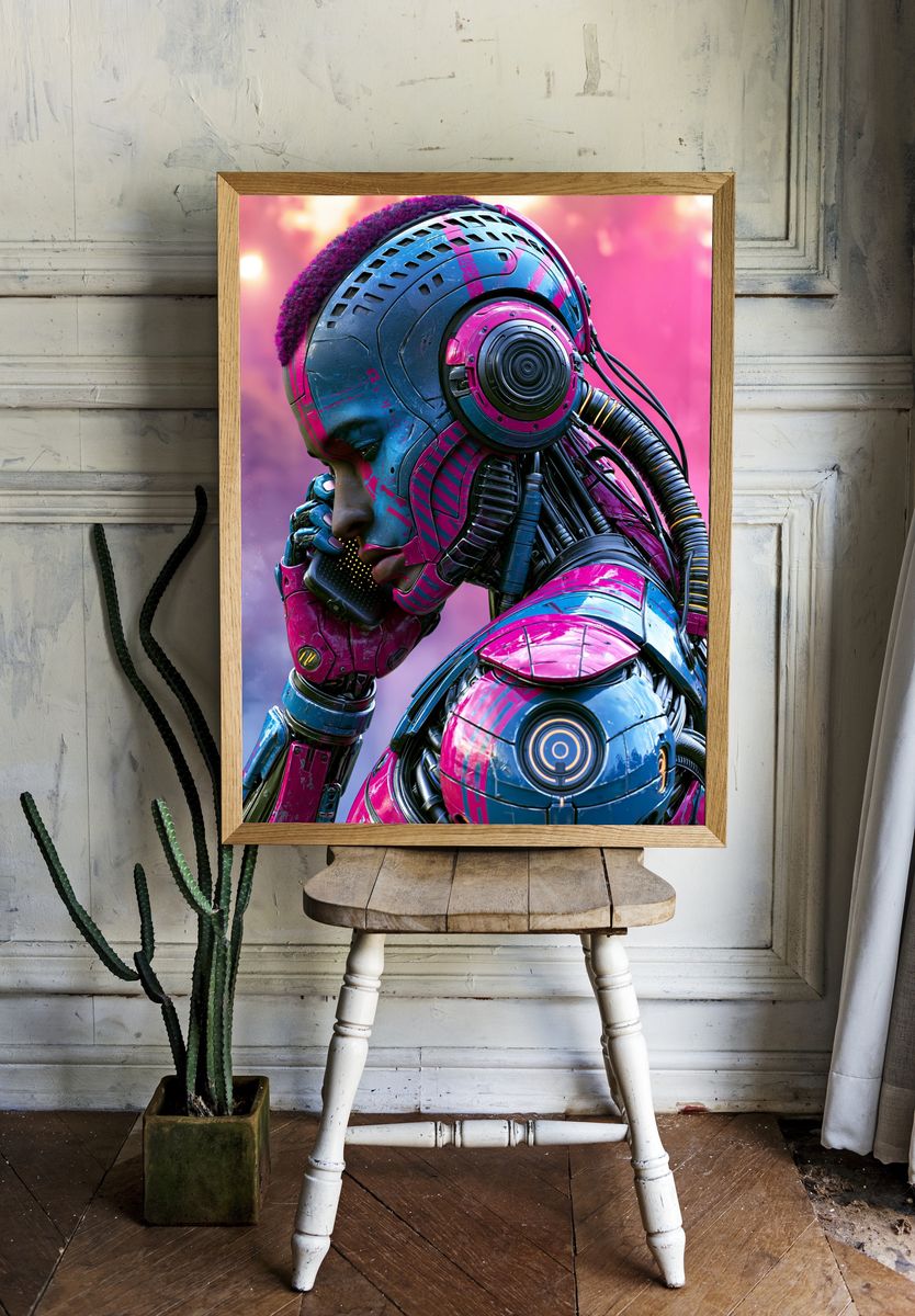 Cyberpunk Android Portrait Poster. room preview
