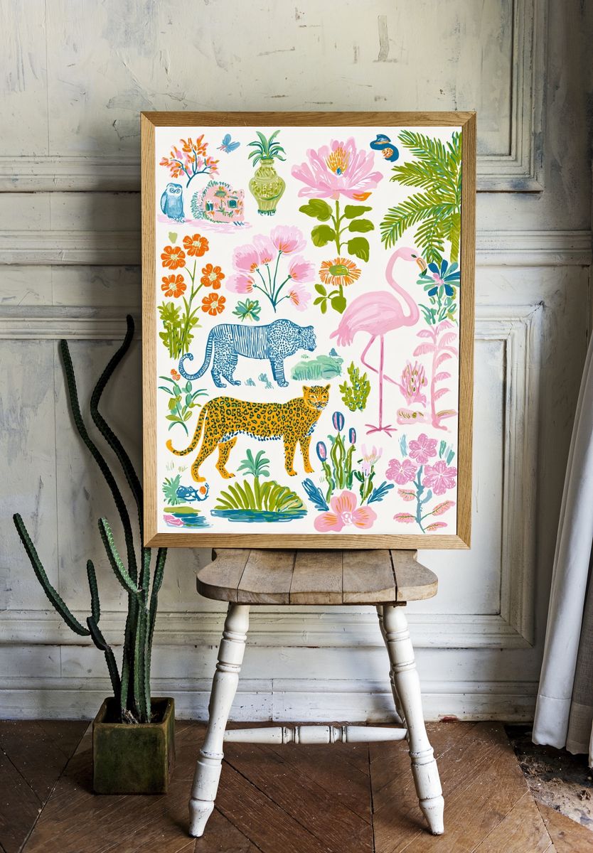 Tropical Safari Illustration Poster. — room view 1
