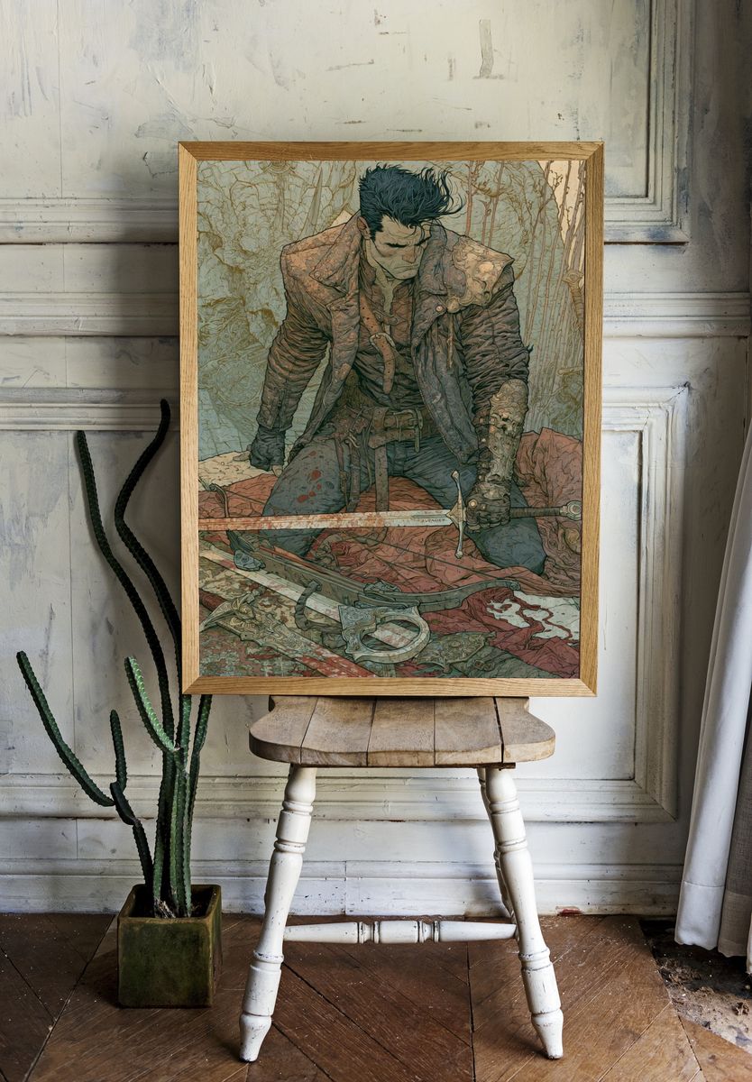 Dark Fantasy Warrior Illustration Poster. — room view 1
