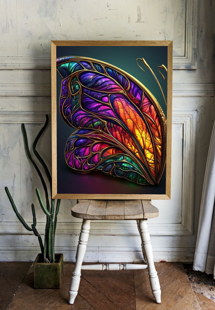 Stained Glass Butterfly Illustration Poster. room preview