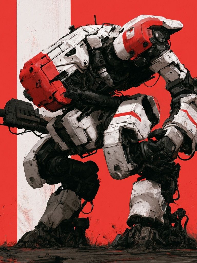 Red Mech Warrior Illustration Poster. poster — illustration art