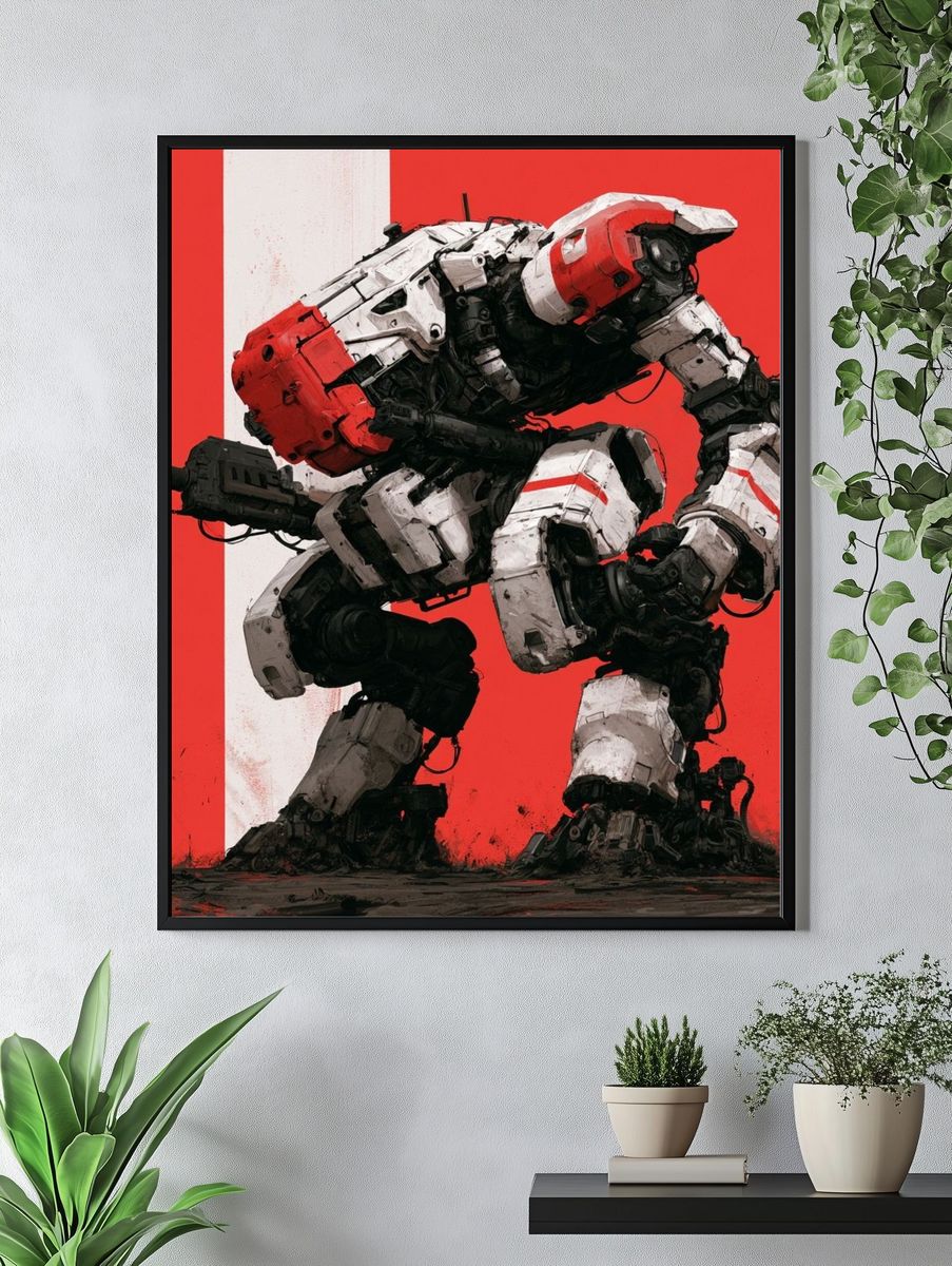 Red Mech Warrior Illustration Poster. — room view 4