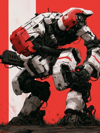 Red Mech Warrior Illustration Poster. poster