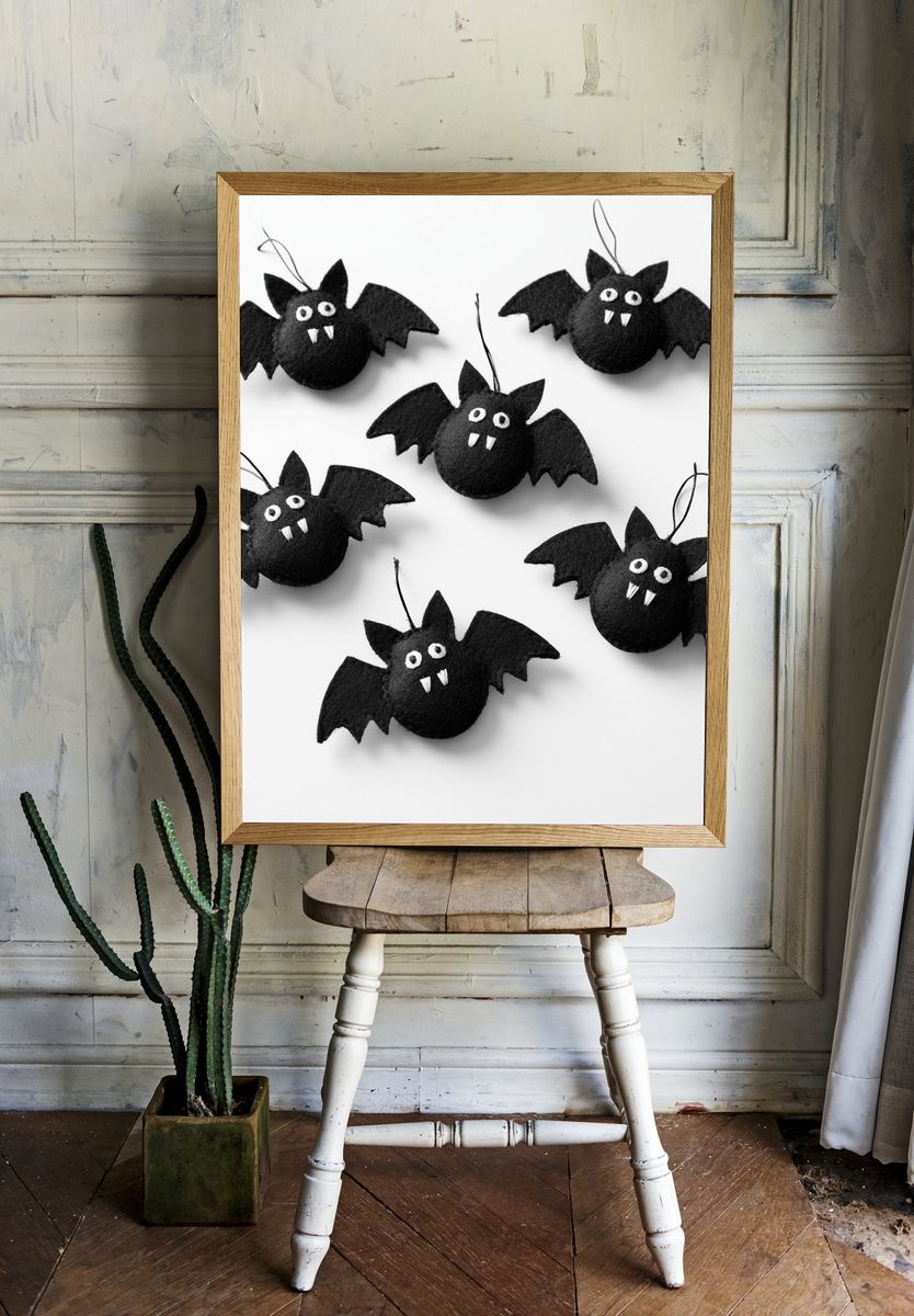 Cute Bat Halloween Illustration Poster. — room view 1