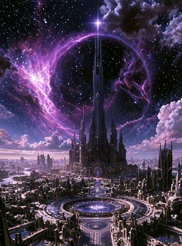 Cosmic Fantasy Cityscape Poster. poster detail