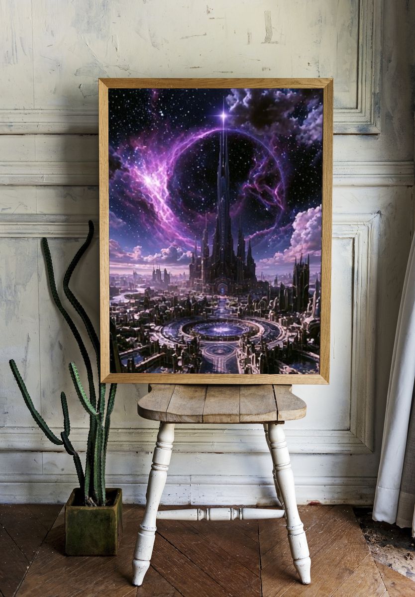 Cosmic Fantasy Cityscape Poster. — room view 1