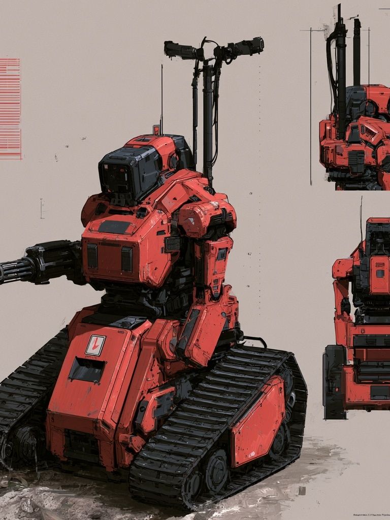 Red Combat Mech Illustration Poster. poster detail