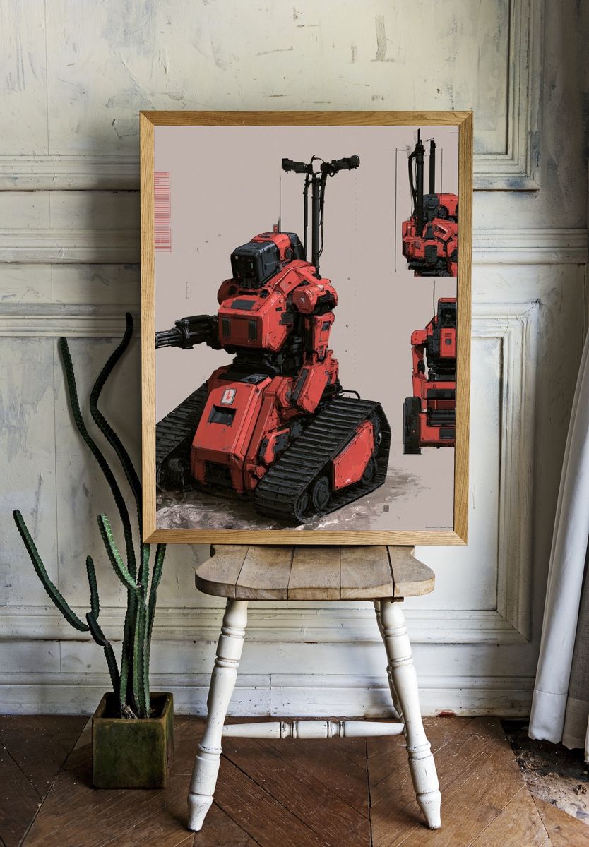 Red Combat Mech Illustration Poster. — room view 1