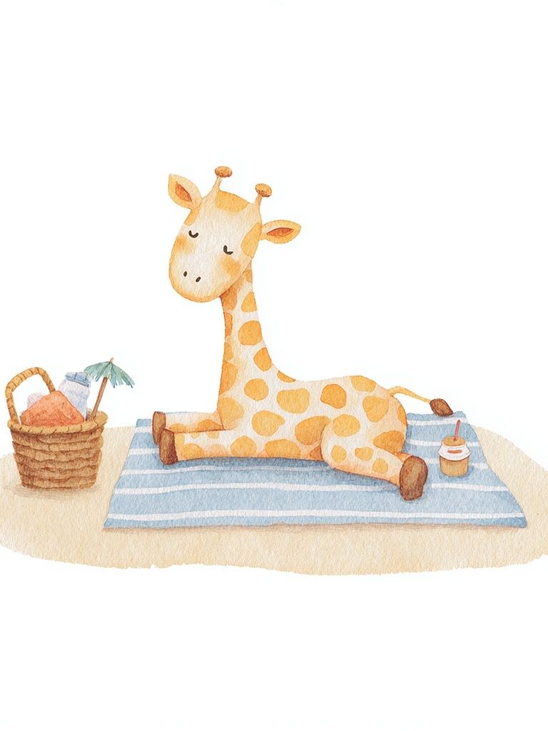 Sleepy Giraffe Watercolor Print. poster detail