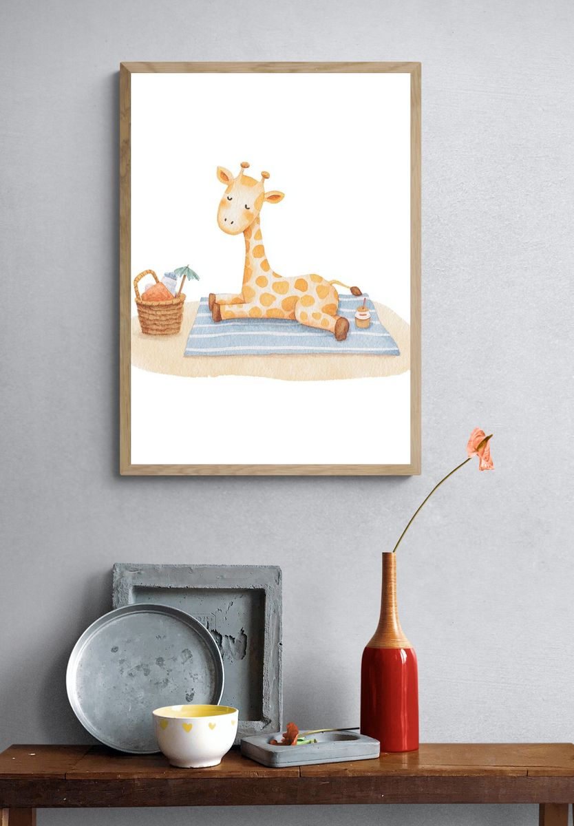 Sleepy Giraffe Watercolor Print. — room view 3