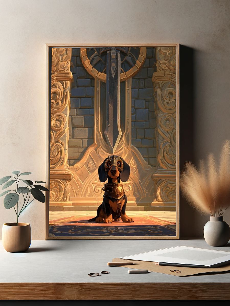 Steampunk Dachshund Illustration Poster. — room view 2