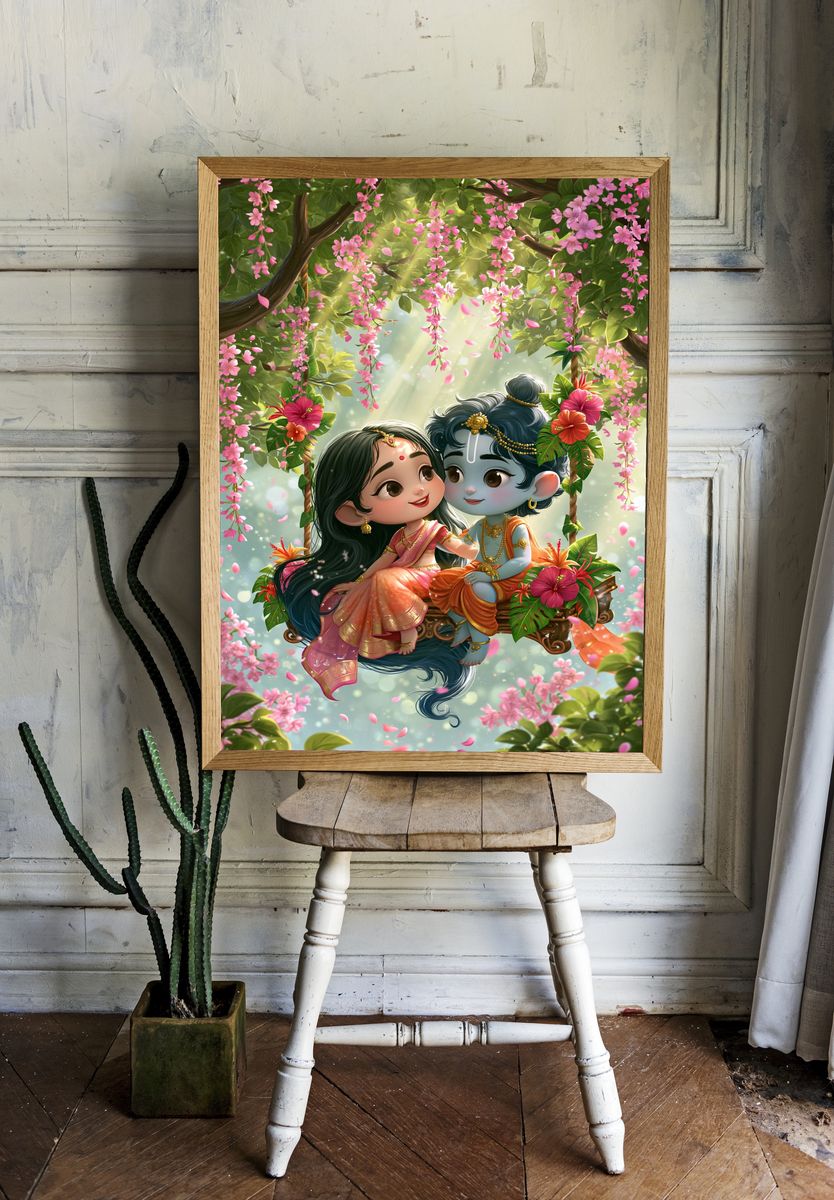 Radha Krishna Blossom Print. room preview