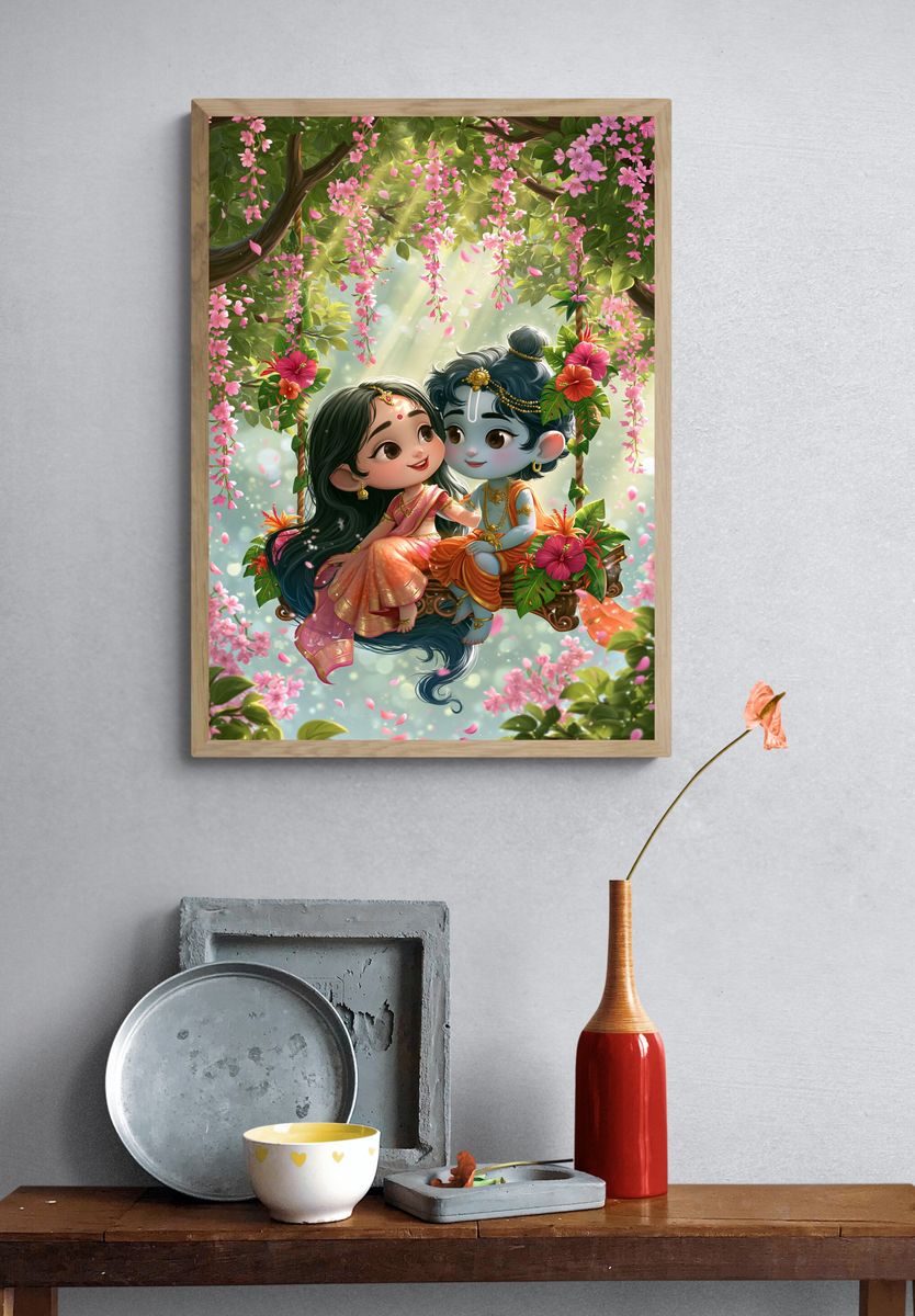Radha Krishna Blossom Print. — room view 3
