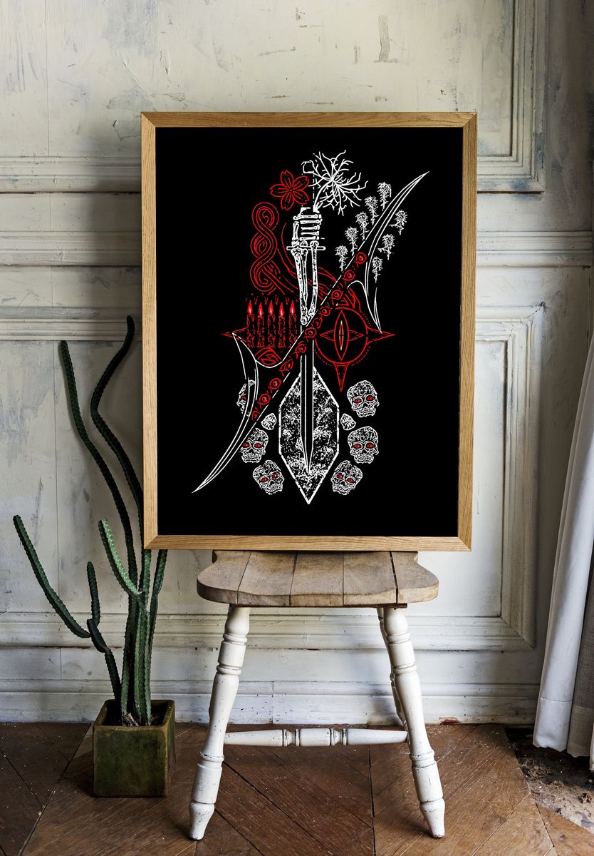 Occult Skull Ritual Illustration Poster. room preview