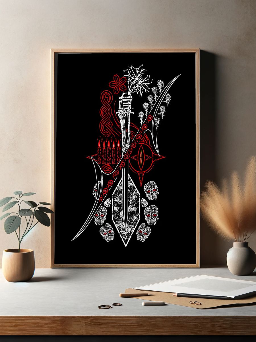 Occult Skull Ritual Illustration Poster. — room view 2