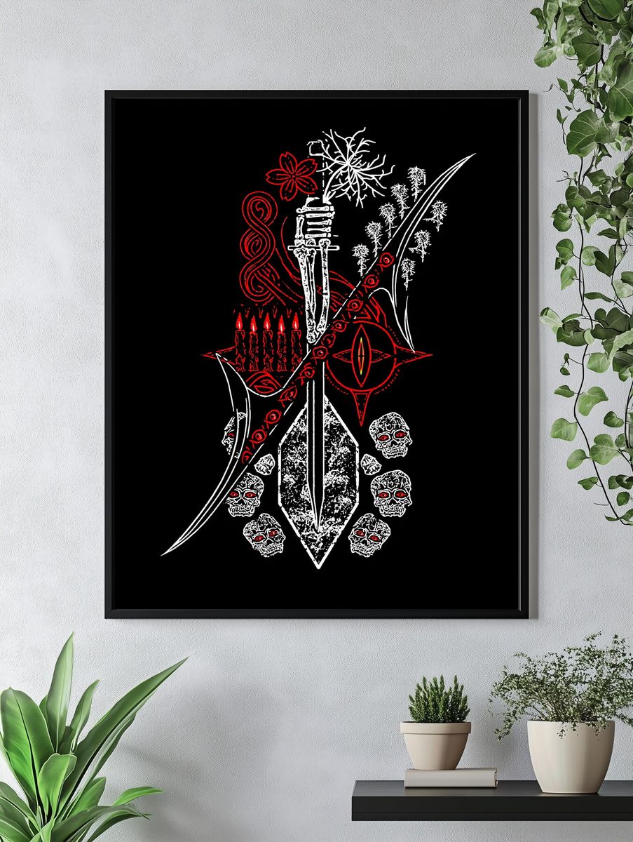 Occult Skull Ritual Illustration Poster. — room view 4